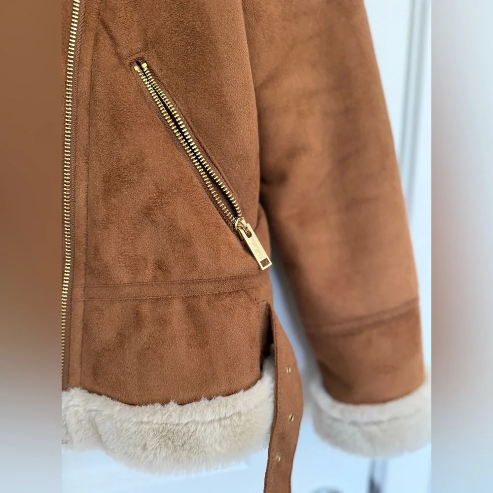 Suede motorcycle ramones jacket fur lined Hollister size Small - Picture 5 of 8